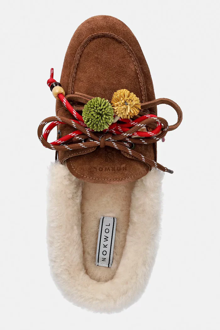 Nokwol Велурени чехли Coco Fur Tan Suede в кафяво Coco Fur Tan Suede