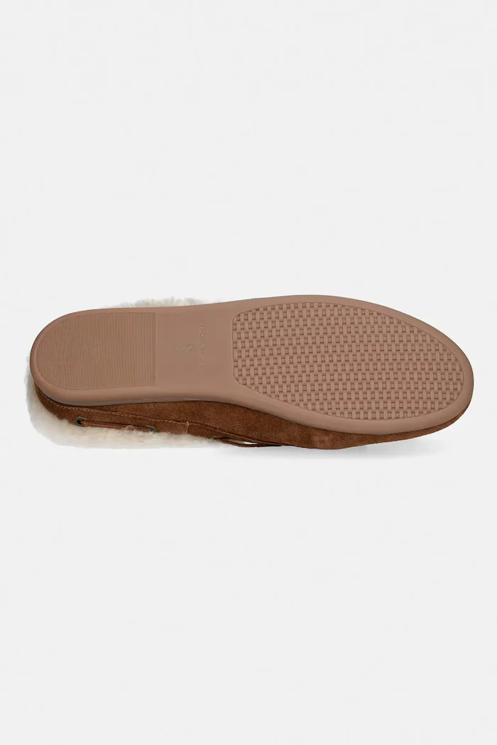 Nokwol Велурени чехли Coco Fur Tan Suede в кафяво Coco Fur Tan Suede