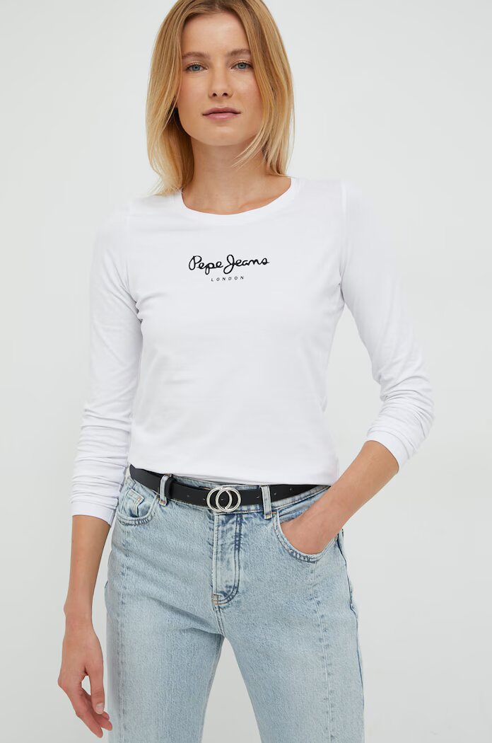 Pepe Jeans Блуза с дълги ръкави в бяло