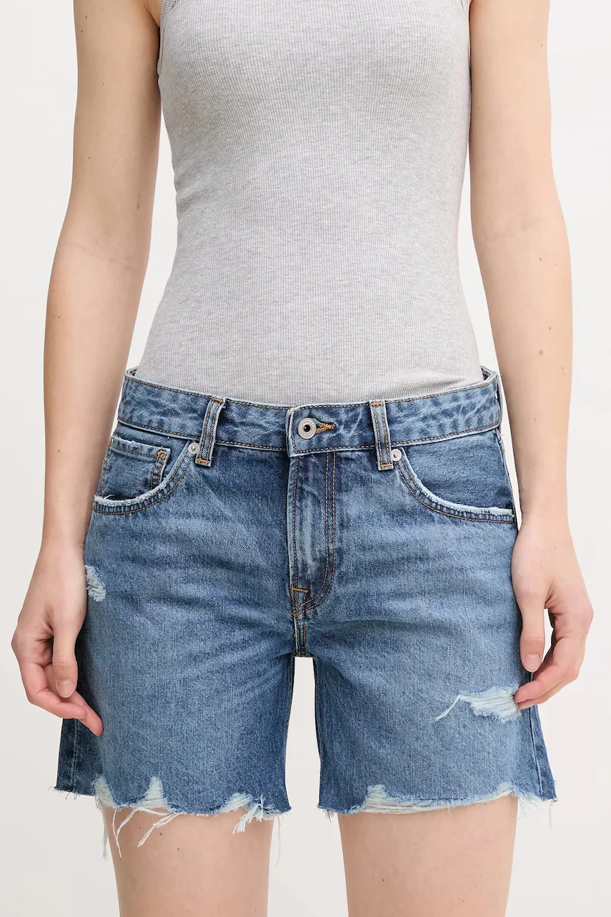 Pepe Jeans Дънков къс панталон от памук REGULAR SHORT MW DISTRESSED
