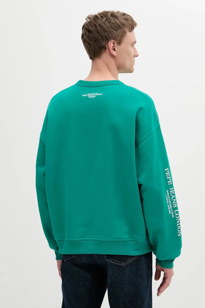 Pepe Jeans Памучен суичър COLVILLE CREW мъжки в зелено с апликация PM582841