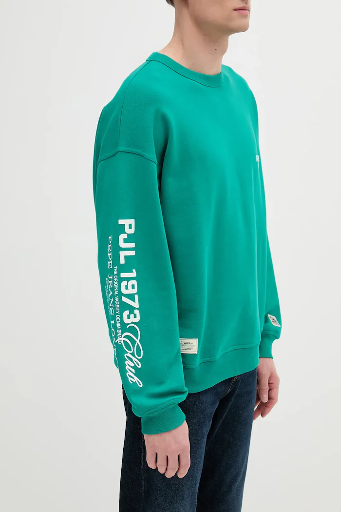 Pepe Jeans Памучен суичър COLVILLE CREW мъжки в зелено с апликация PM582841