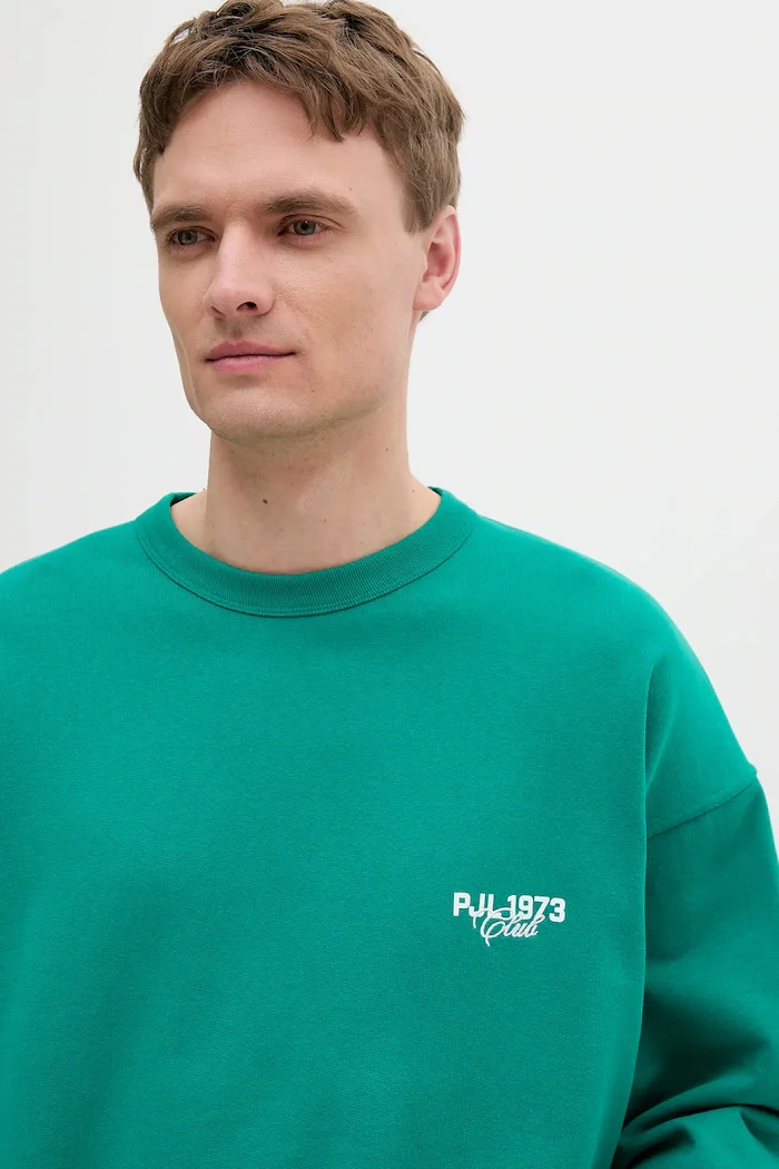 Pepe Jeans Памучен суичър COLVILLE CREW мъжки в зелено с апликация PM582841