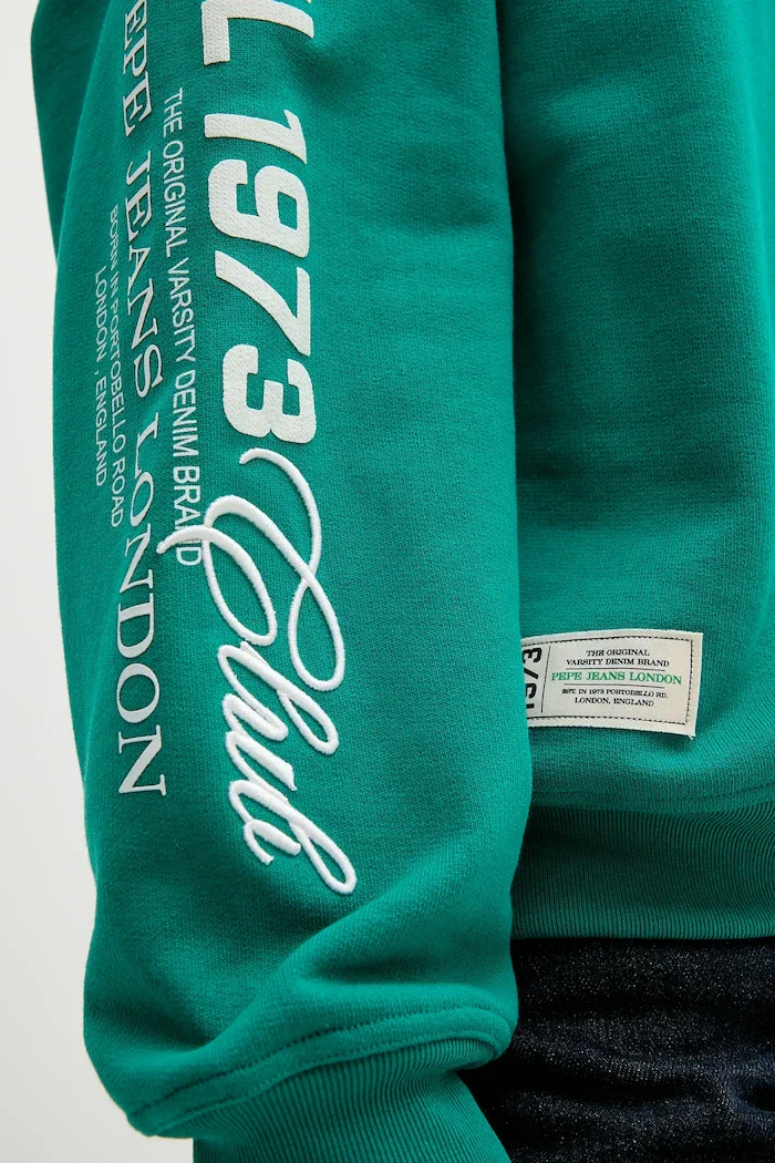 Pepe Jeans Памучен суичър COLVILLE CREW мъжки в зелено с апликация PM582841