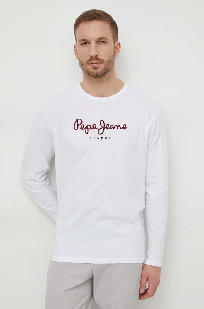 Pepe Jeans Памучна блуза с дълги ръкави Eggo Long N в бяло с принт