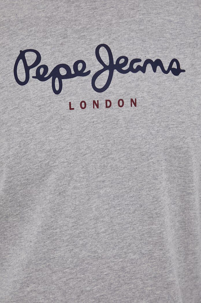 Pepe Jeans Памучна блуза с дълги ръкави Eggo в сиво с принт