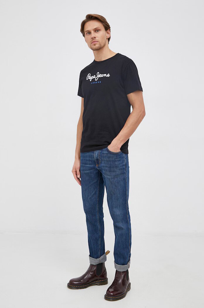 Pepe Jeans Памучна тениска Eggo N в тъмносиньо PMB10397