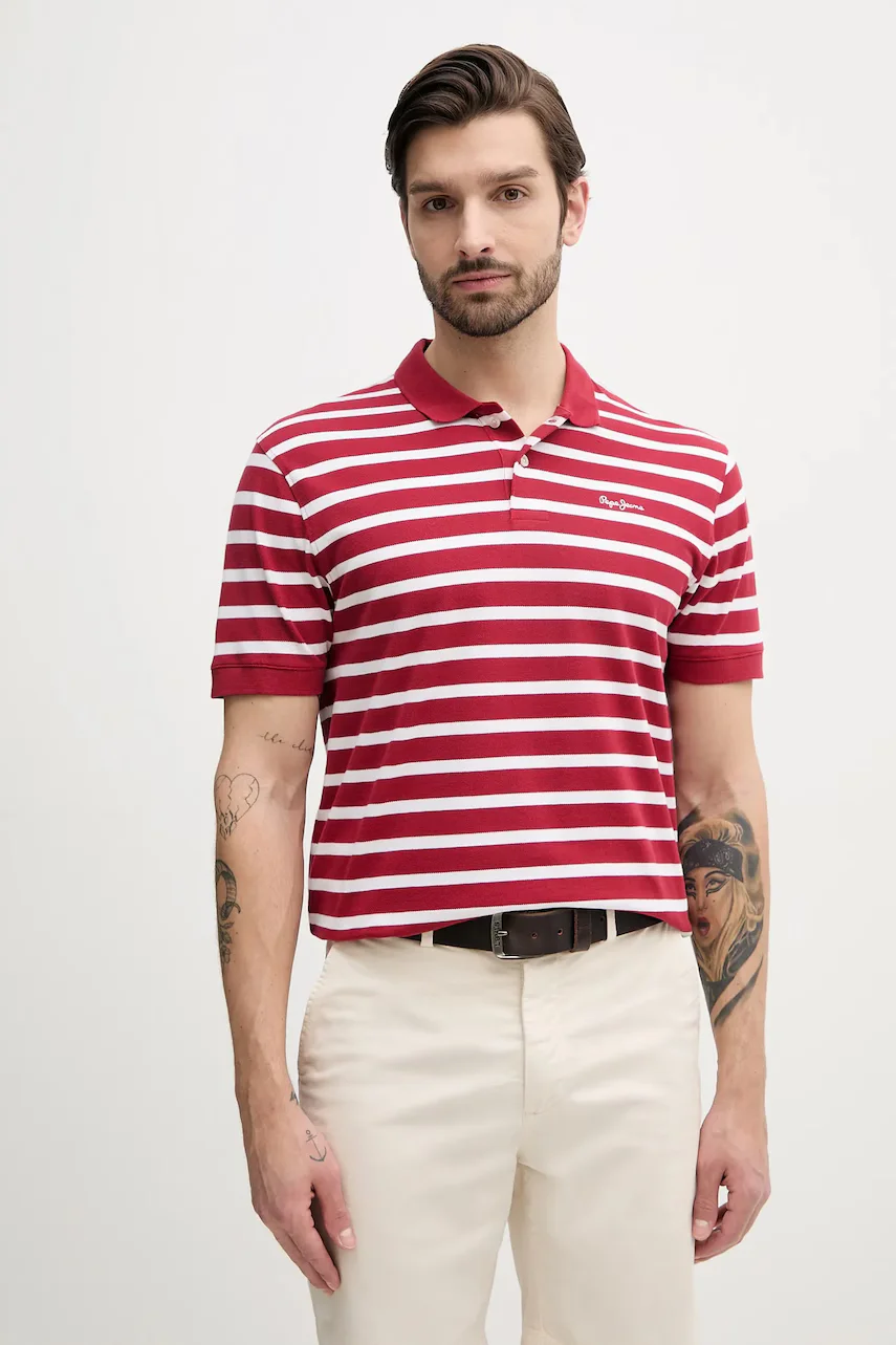 Pepe Jeans Памучна тениска с яка BARRET