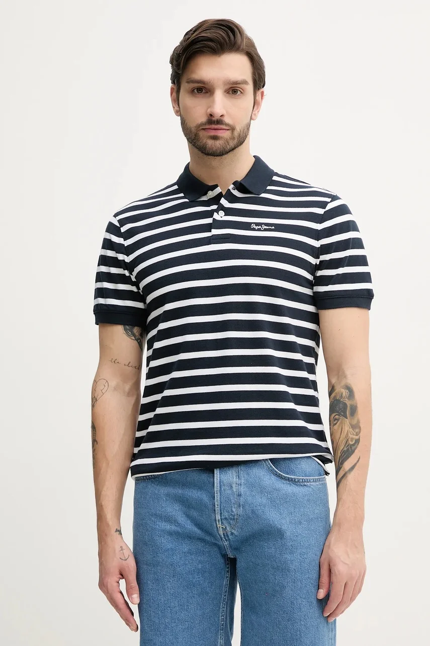 Pepe Jeans Памучна тениска с яка BARRET