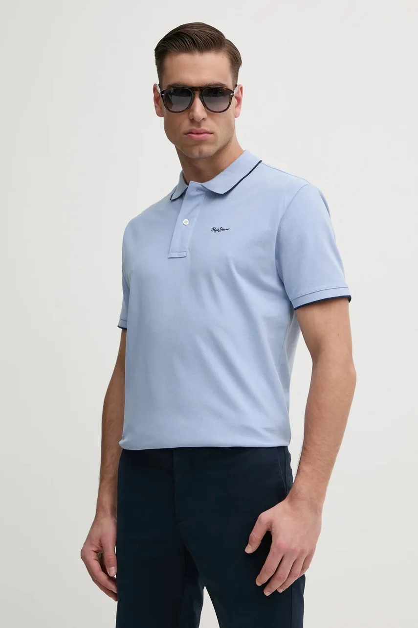 Pepe Jeans Памучна тениска с яка Hans