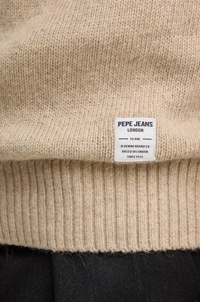 Pepe Jeans Пуловер с вълна CRED мъжки в бежово от лека материя PM702480