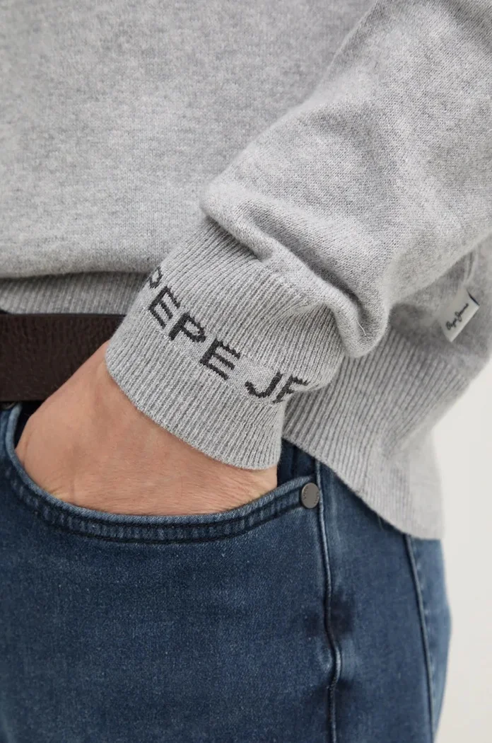 Pepe Jeans Пуловер с вълна NEW ANDRE CREW NECK мъжки в сиво от лека материя PM702469