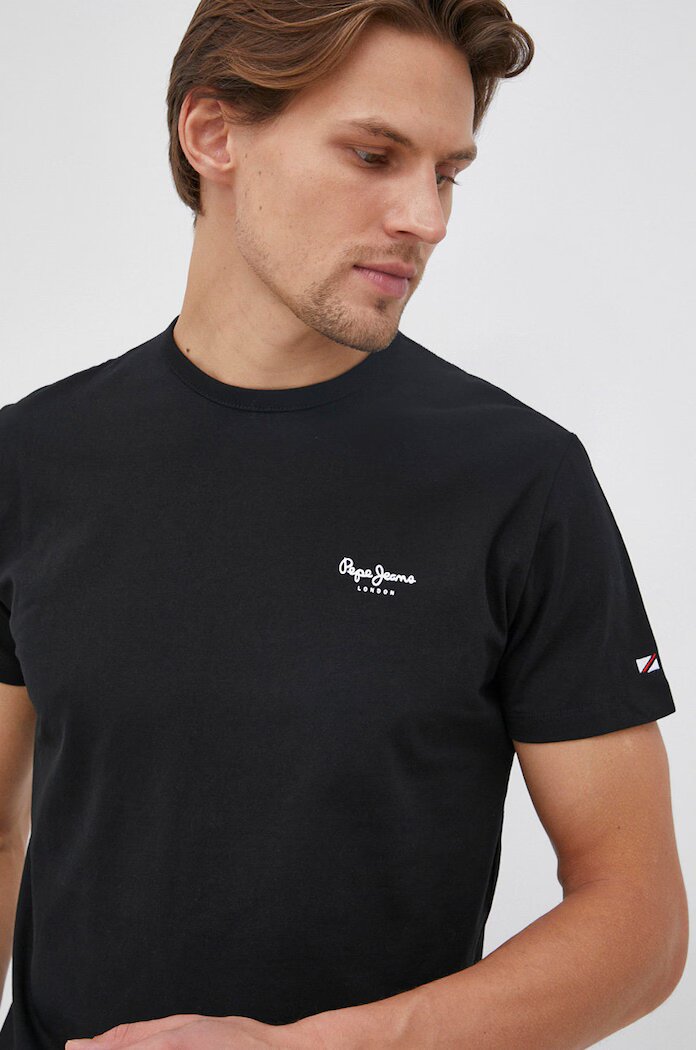 Pepe Jeans Тениска Basic мъжка в черно с изчистен дизайн