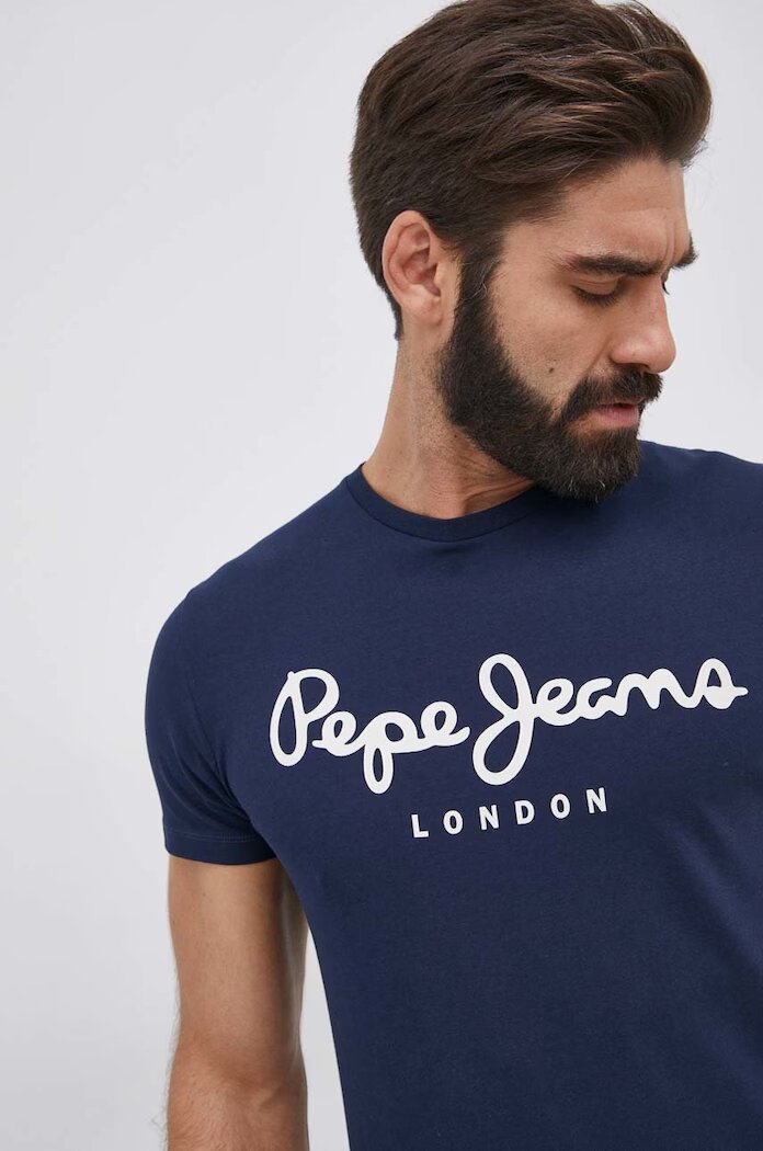 Pepe Jeans Тениска Original Stretch мъжка в тъмносиньо с принт