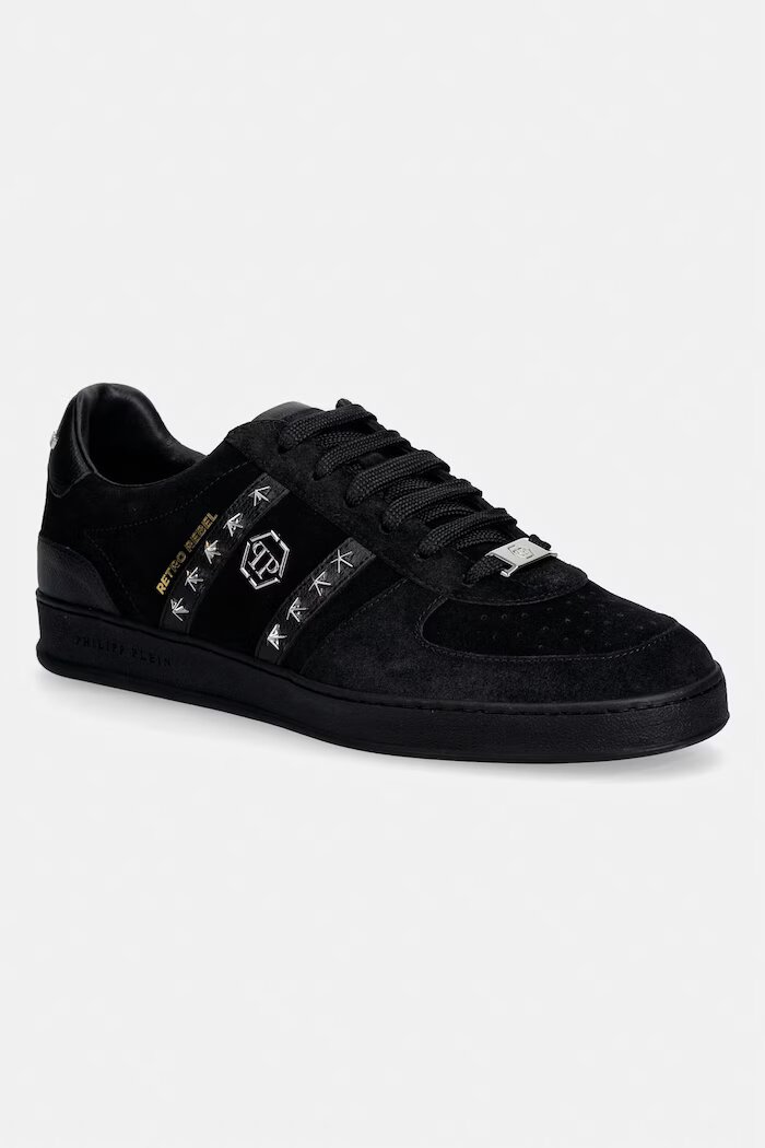 PHILIPP PLEIN Велурени маратонки Low-Top Retro Rebel мъжки в черно USC0911.PLE009N.0202