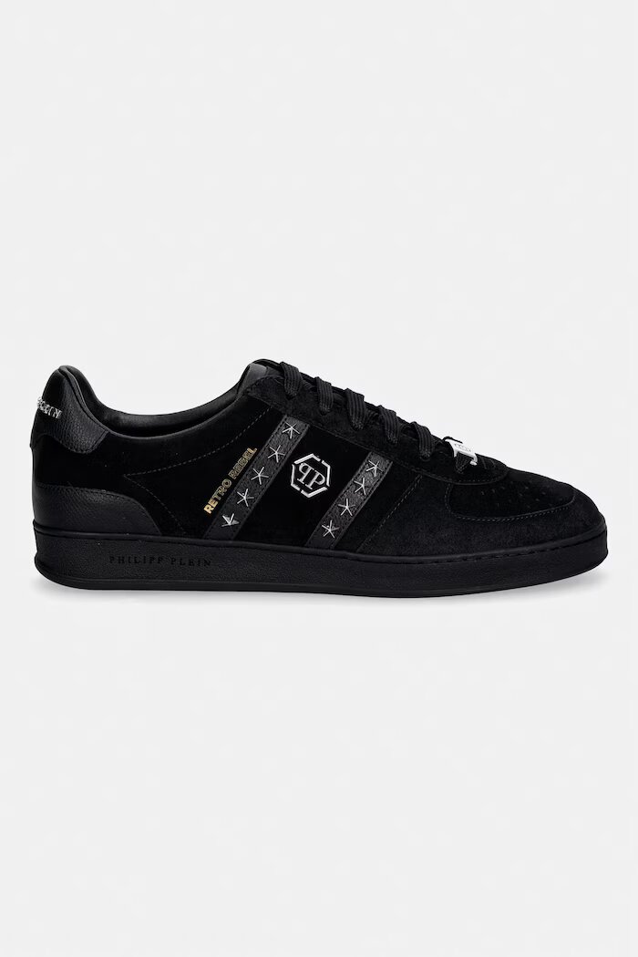 PHILIPP PLEIN Велурени маратонки Low-Top Retro Rebel мъжки в черно USC0911.PLE009N.0202