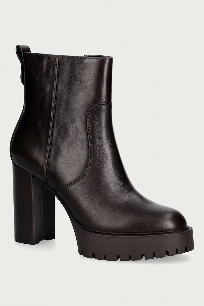 Pinko боти с дебел ток дамски от кожа Clara 01 кафяви SD0577P001L72