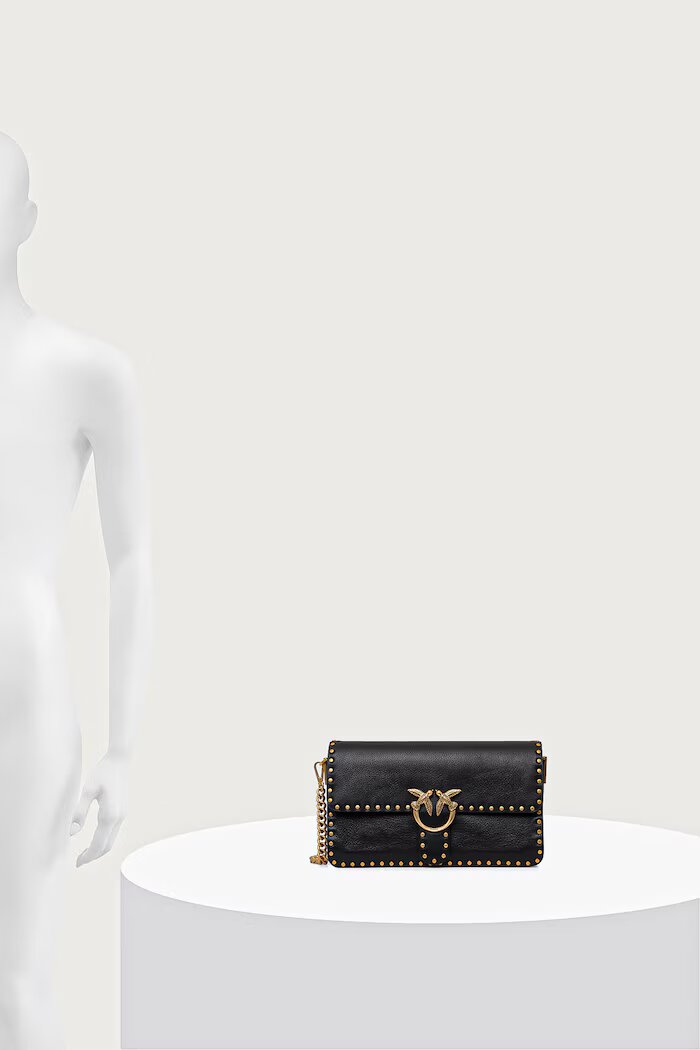 Pinko чанта crossbody дамска от кожа черна 107664 A2JG
