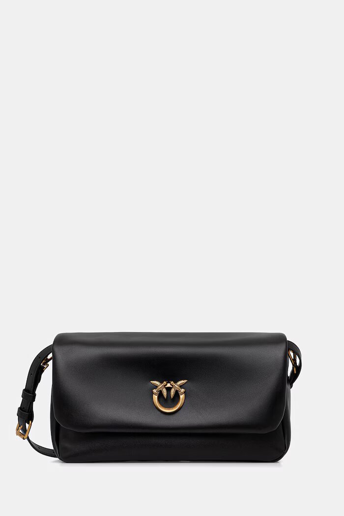 Pinko чанта crossbody дамска от кожа хоризонтална черна 106178 A0QO
