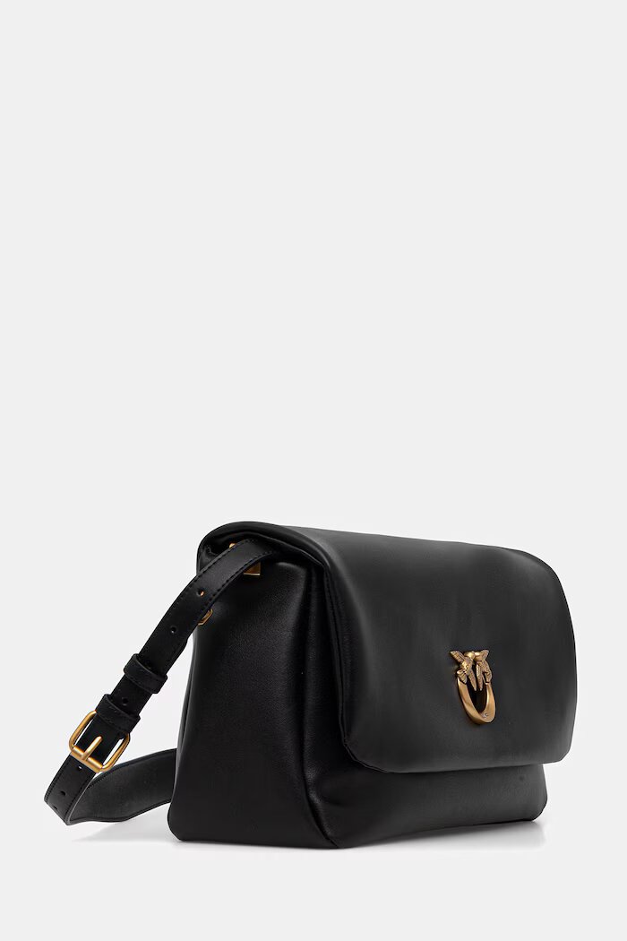 Pinko чанта crossbody дамска от кожа хоризонтална черна 106178 A0QO