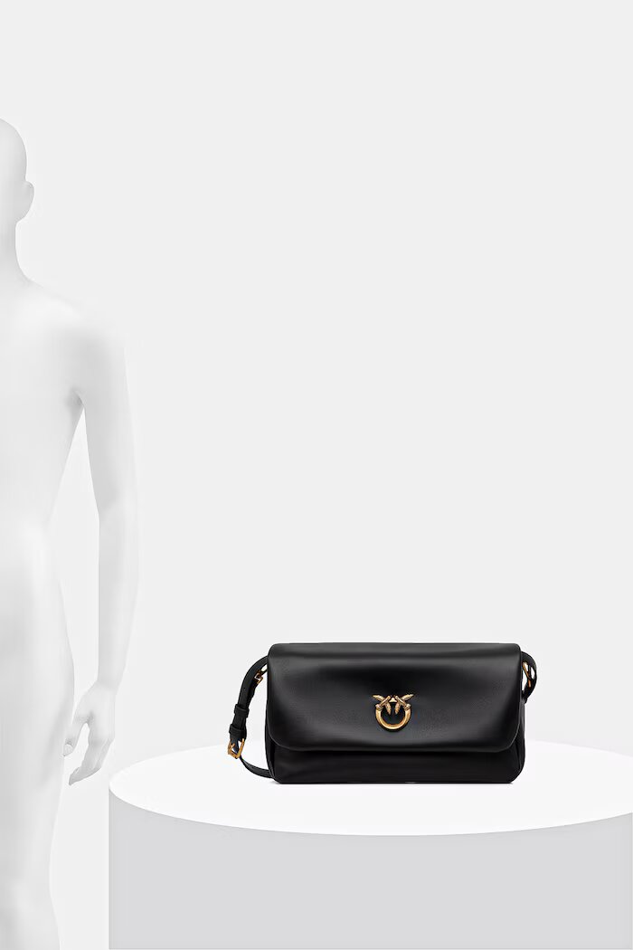 Pinko чанта crossbody дамска от кожа хоризонтална черна 106178 A0QO