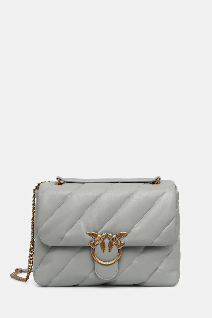 Pinko чанта crossbody дамска от кожа сива 100037 A0F2