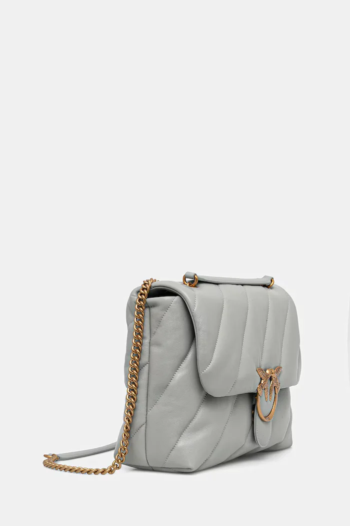 Pinko чанта crossbody дамска от кожа сива 100037 A0F2