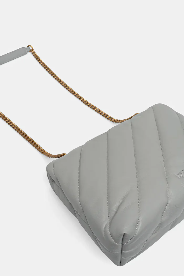 Pinko чанта crossbody дамска от кожа сива 100037 A0F2