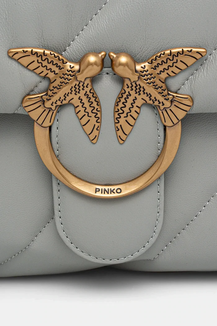 Pinko чанта crossbody дамска от кожа сива 100037 A0F2