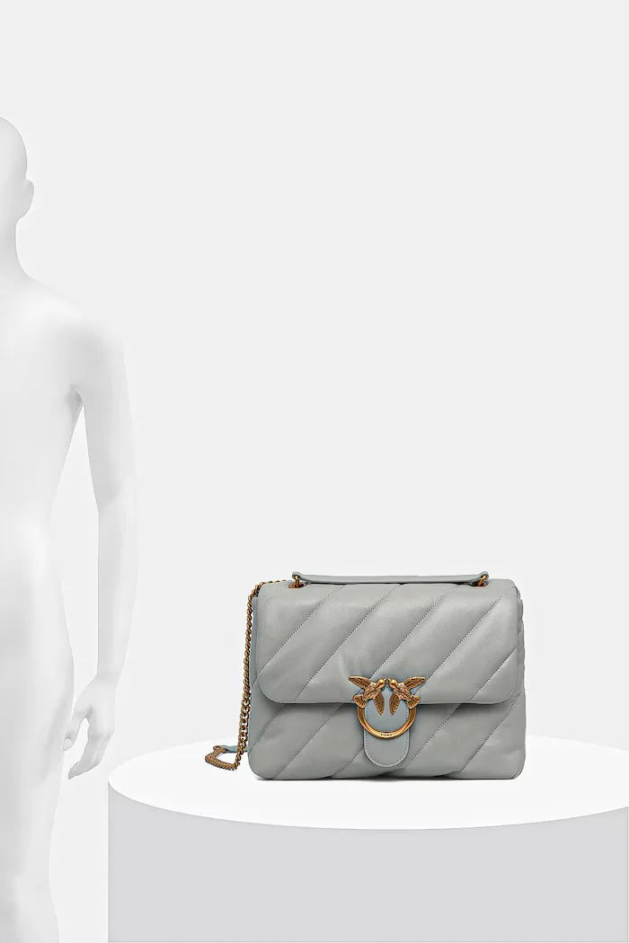 Pinko чанта crossbody дамска от кожа сива 100037 A0F2
