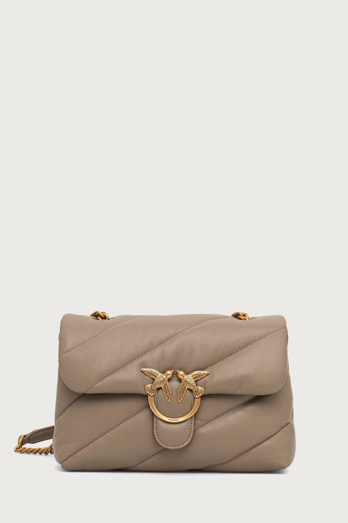 Pinko чанта crossbody дамска от кожа сива 100038 A0F2