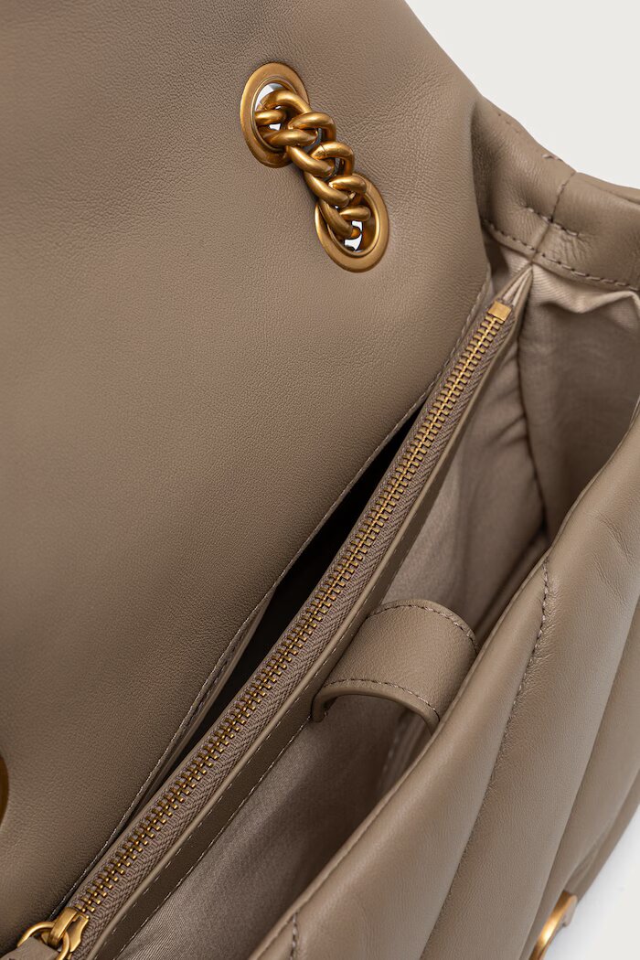 Pinko чанта crossbody дамска от кожа сива 100038 A0F2