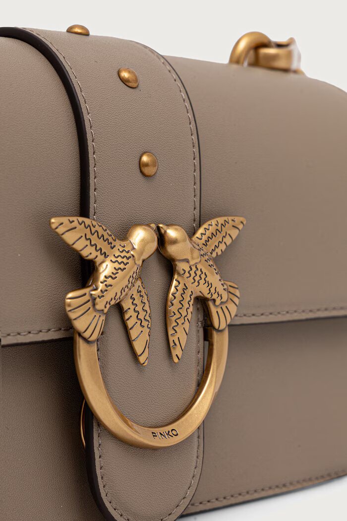 Pinko чанта crossbody дамска от кожа сива 105856 A0F1