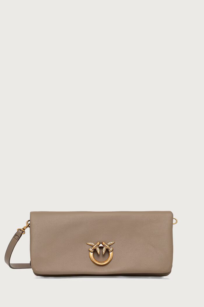 Pinko чанта crossbody дамска от кожа сива 106023 A0QO