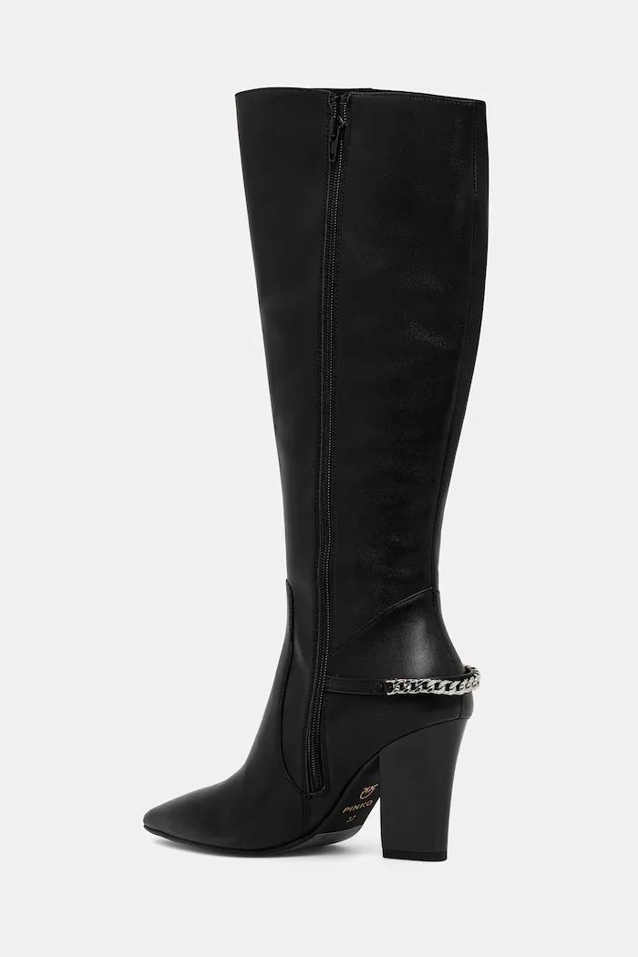 Pinko Кожени ботуши Viola 03 в черно с дебел ток SD0419P087Z99