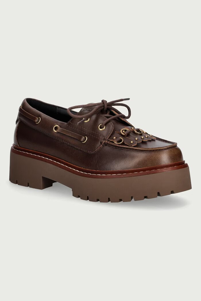 Pinko мокасини дамски от кожа Margaret 01 кафяви SD0561P056L72