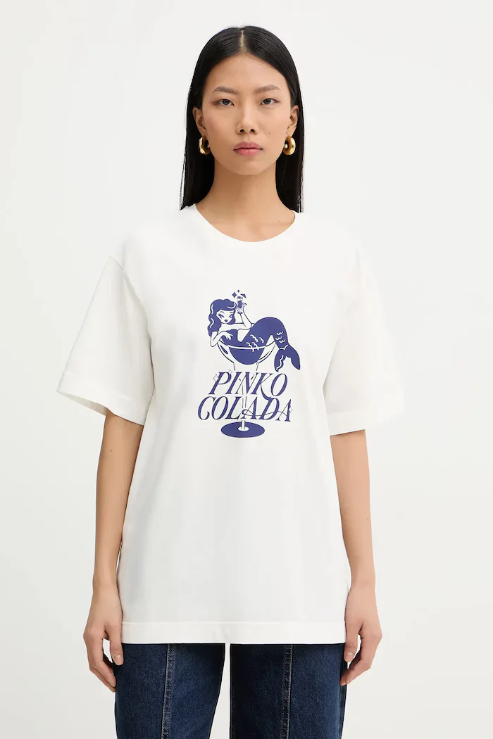 Pinko Памучна тениска дамска в бежово 105526 A33N