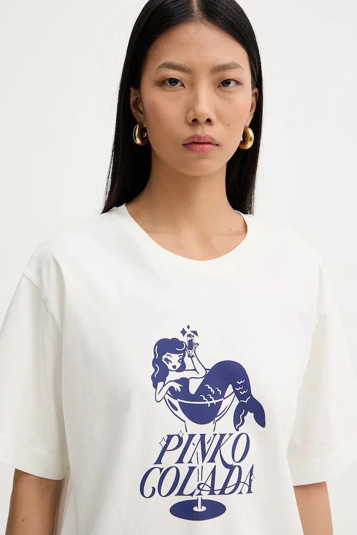 Pinko Памучна тениска дамска в бежово 105526 A33N