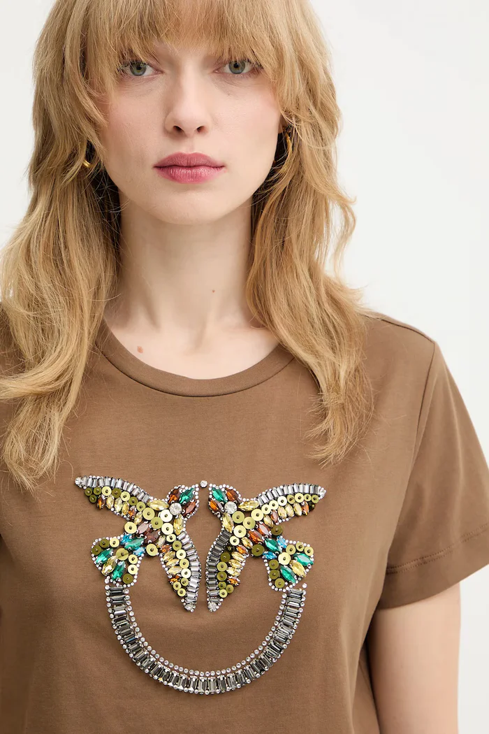Pinko Памучна тениска дамска в кафяво 100535 A33F