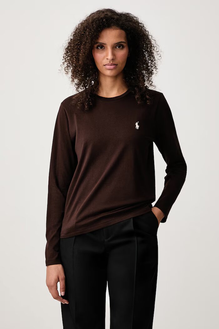 Polo Ralph Lauren блуза с дълги ръкави дамска от памук кафява 211B14604