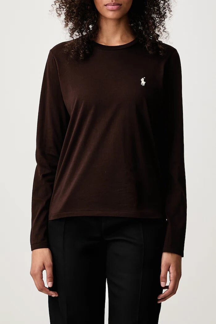 Polo Ralph Lauren блуза с дълги ръкави дамска от памук кафява 211B14604
