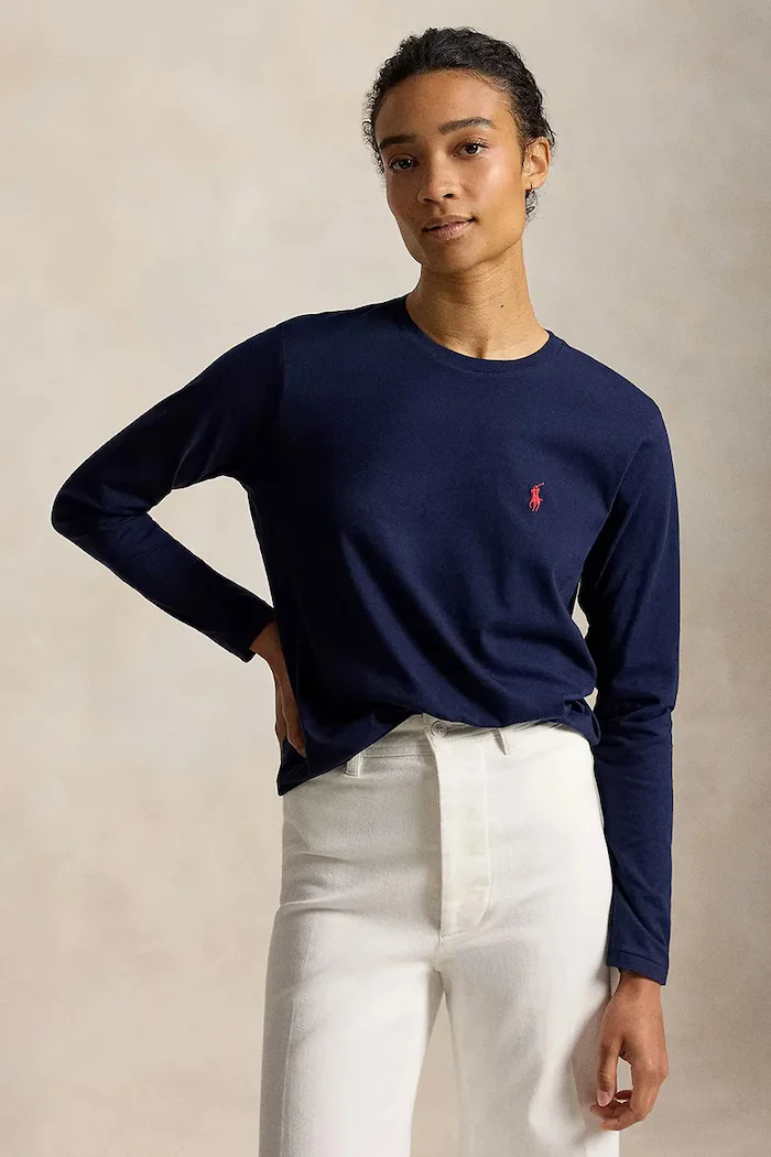 Polo Ralph Lauren блуза с дълги ръкави дамска от памук тъмносиня 211B14604