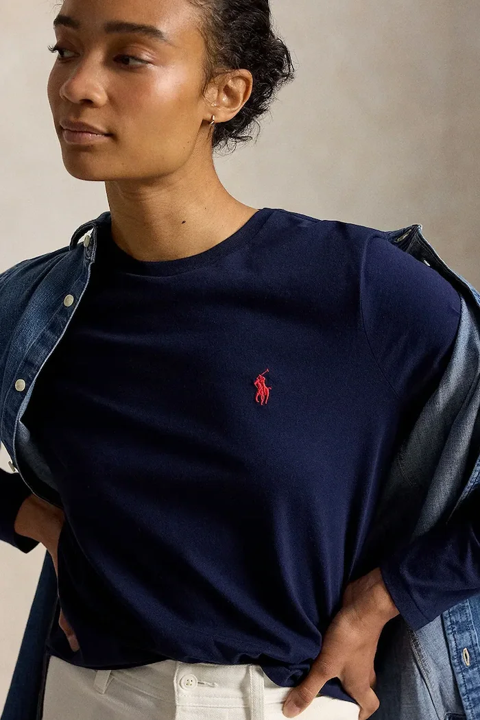Polo Ralph Lauren блуза с дълги ръкави дамска от памук тъмносиня 211B14604