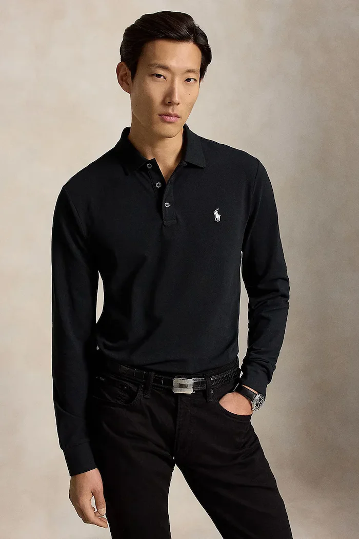Polo Ralph Lauren блуза с дълги ръкави мъжка от памук с еластан черна 710955081