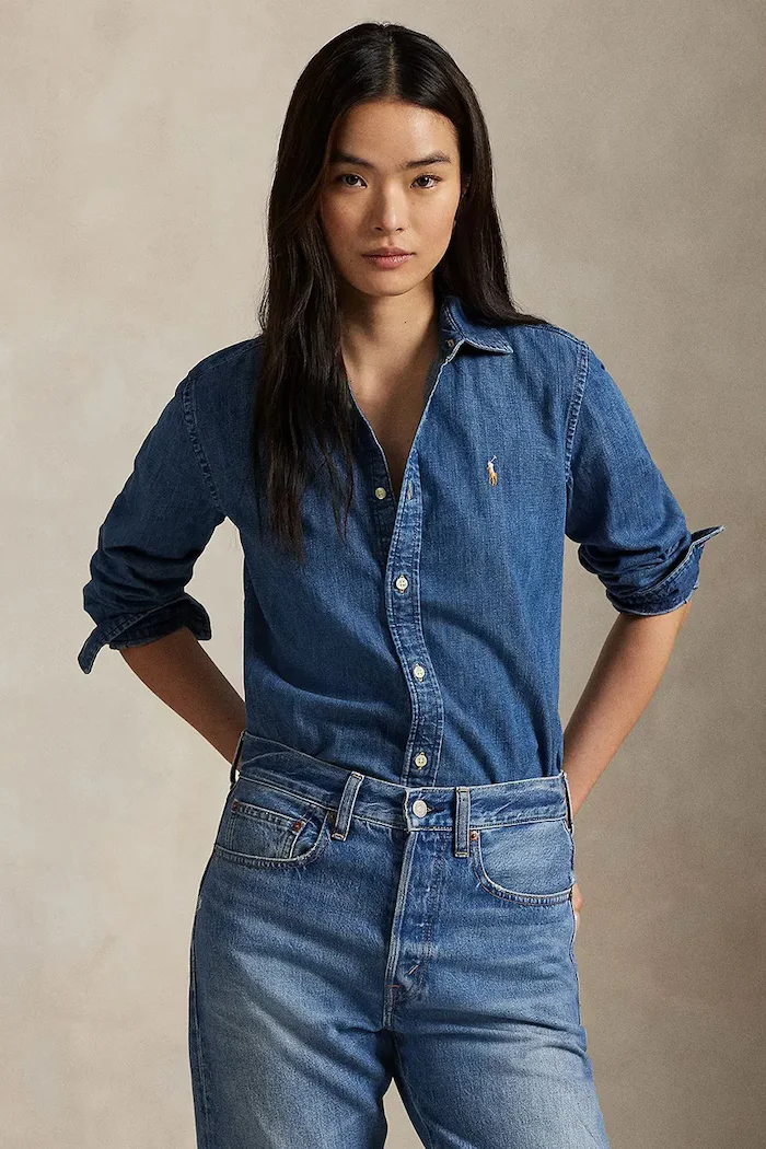 Polo Ralph Lauren Дънкова риза дамска в синьо със стандартна кройка с класическа яка 211969458
