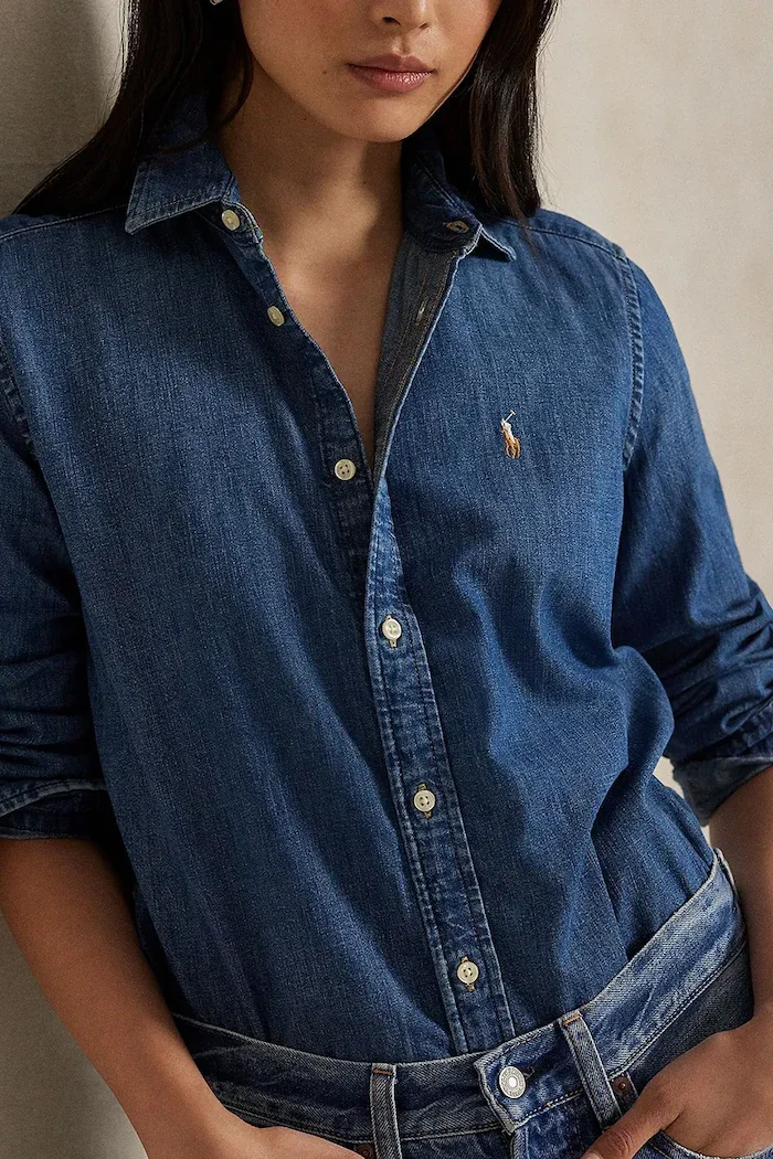 Polo Ralph Lauren Дънкова риза дамска в синьо със стандартна кройка с класическа яка 211969458