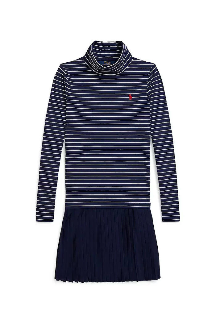 Polo Ralph Lauren Детска памучна рокля в тъмносиньо къса разкроена 313980676001