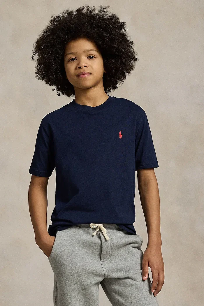 Polo Ralph Lauren Детска памучна тениска в тъмносиньо с изчистен дизайн