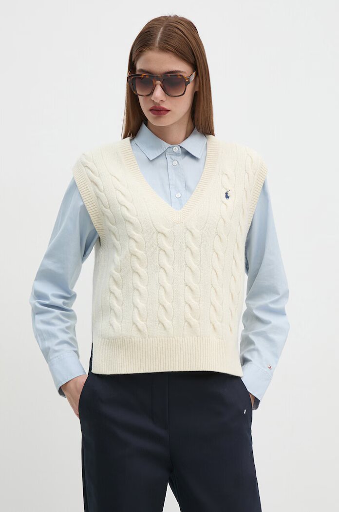 Polo Ralph Lauren елек дамски от вълна бежов 211949994