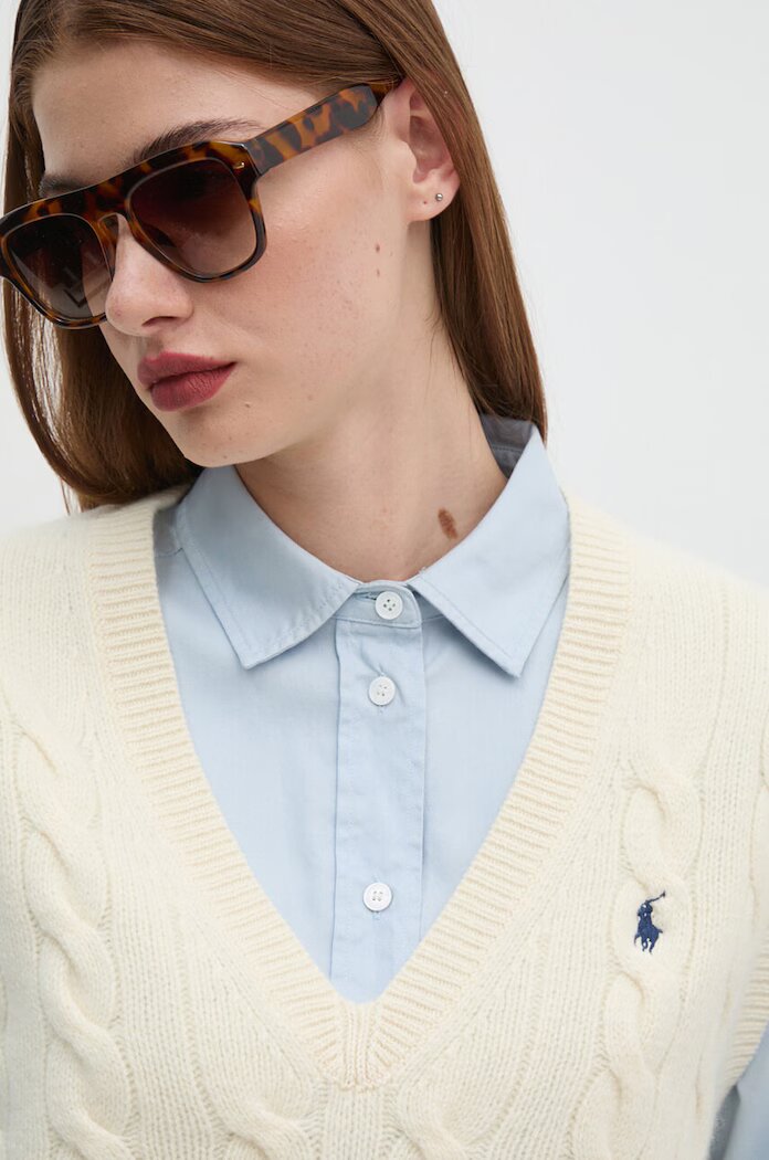 Polo Ralph Lauren елек дамски от вълна бежов 211949994